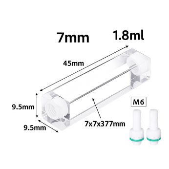 (VLMM6) 1.8mL Flow Cell, M6 Screw PTFE Connectors, 4 Windows, Lightpath 7mm, Molded