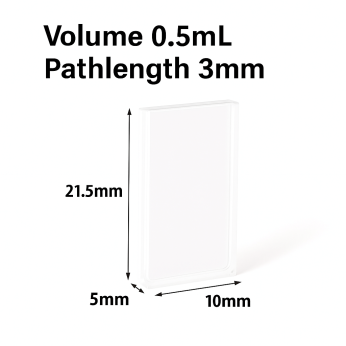 (VAOF05) Absorptiecuvet van 0,5 ml, gefuseerd, lichtpad 3 mm, 21,5 x 10 x 5 mm, 2 transparante vensters