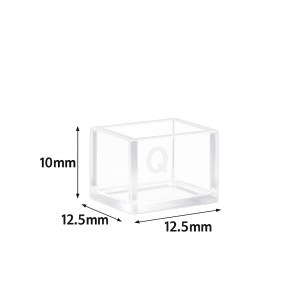 (VFOF10) 0,8 ml cuvette met korte hoogte, 10x12,5x12,5 mm, 4 vensters, gefuseerd, lichtpad 10 mm