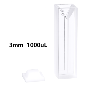 (VAOBM3) 1.05mL Semi-Micro Cuvette, Tampa PTFE, Colada, Largura 3mm, 2 Janelas