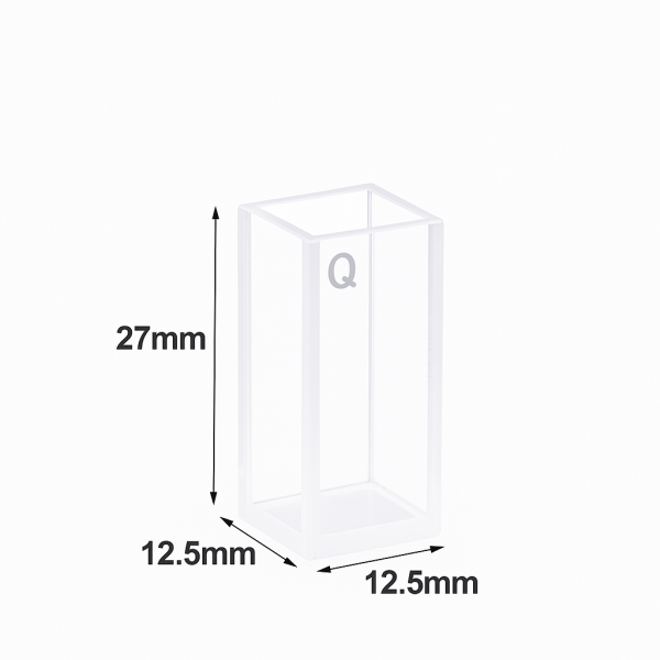 (VFOF27) 2,5 mL korthöjd kyvett, 27x12,5x12,5 mm, 4 fönster, smält, ljusväg 10 mm