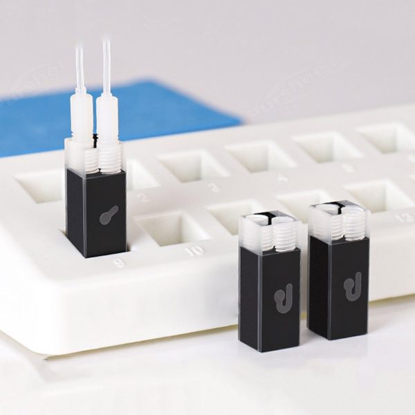 (VNE034) 70uL Flow Cuvette with 2 Screw Connectors, Pathlength 10mm, 2 Windows, Z dim 15mm - Image 2