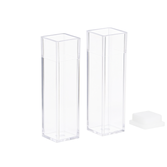 Cuvettes and Cells Custom Fabrication 23 (VP010) Disposable Standard Fluorescence Cuvettes, 4.5mL, Lightpath 10mm, 340 – 750 nm, Visible Range, Polystyrene Plastic