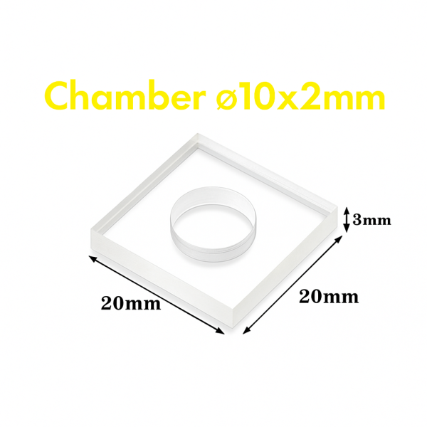 (VNE047) 150μL Flow Chamber Cell, Chamber Size: ø10x2mm, Outer Size: 20x20x3 mm, with Connectors - Image 6